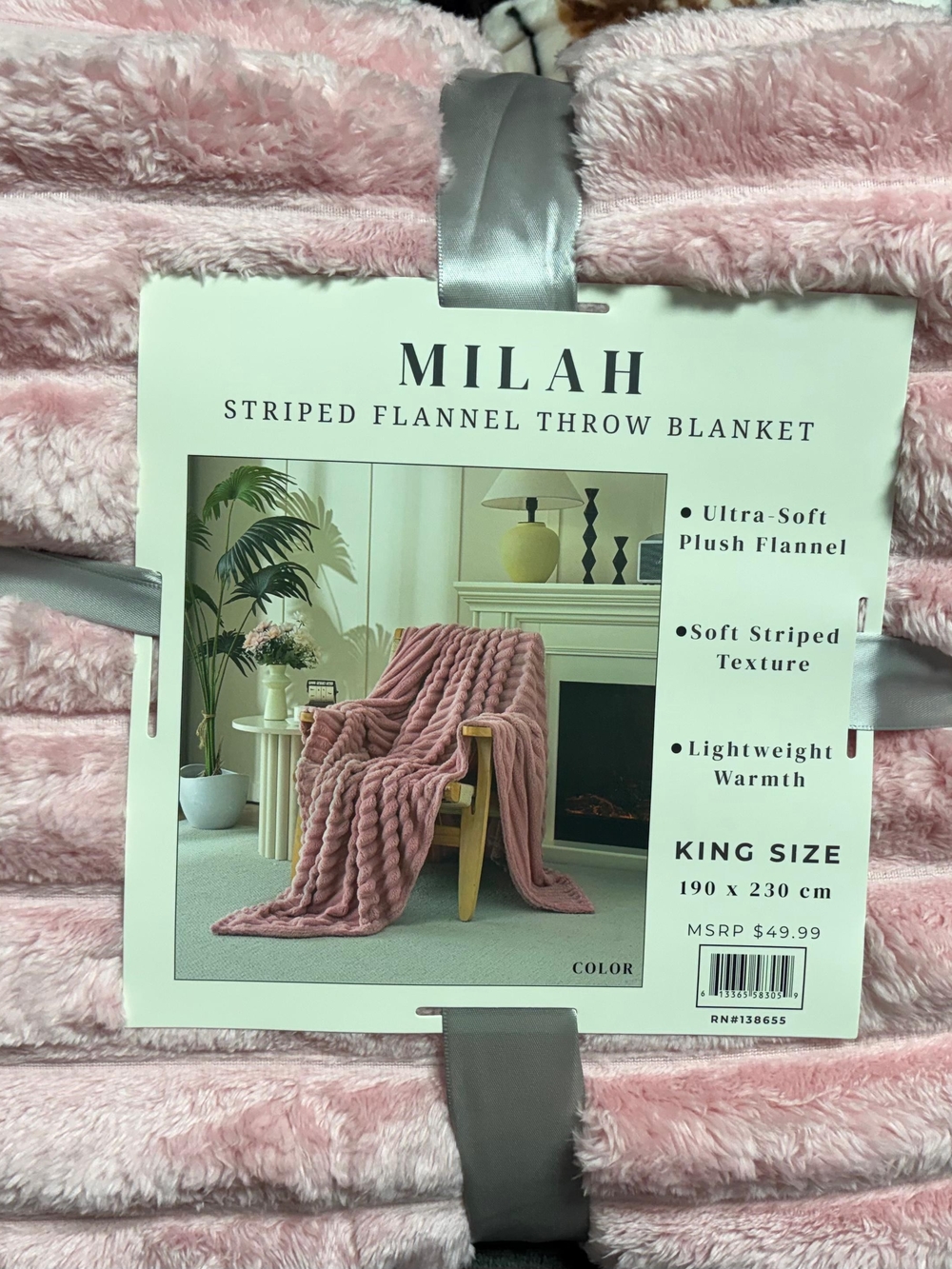 MILAH Striped Flannel Throw Blanket - Pink